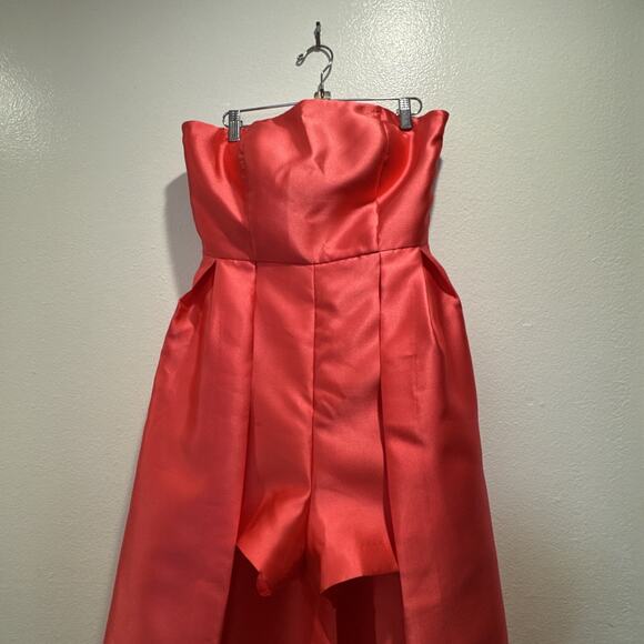 HUTCH Romper Women’s Size 6 Gazar Hot Coral Train Anthropologie Strapless RARE - Picture 3 of 8